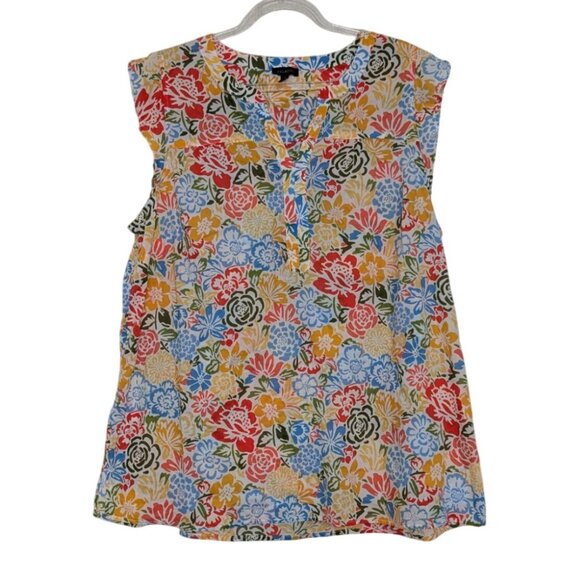 Talbots Blossom Garden Shell Shirt Womens Size XL Colorful Floral Flutter Sleeve - Picture 1 of 8